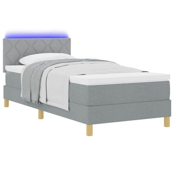 vidaXL Cama Box Spring LED com led Cinzento-claro 90 x 190 cm tecido