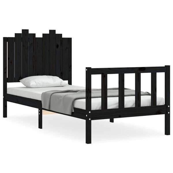 vidaXL Estrutura de cama com cabeceira 90x190 cm madeira maciça preto
