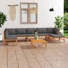 vidaXL 8 pcs conj. lounge jardim c/ almofad&otilde;es cinzentos teca maci&ccedil;a
