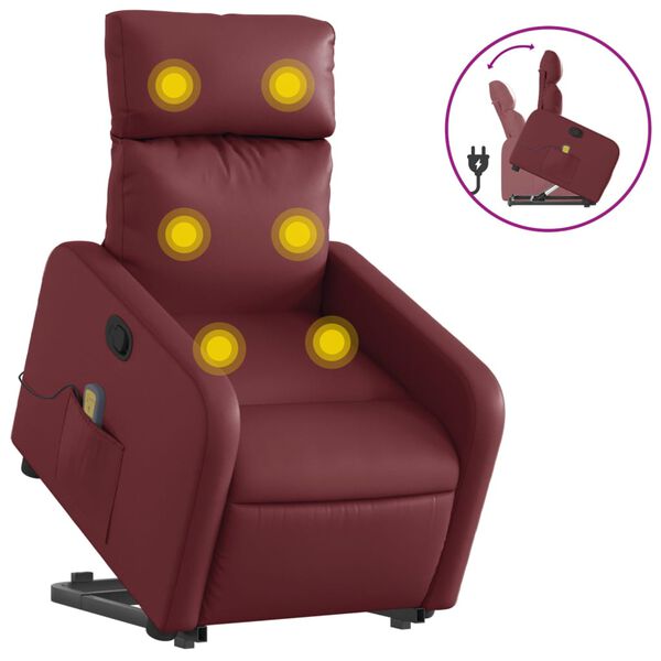 vidaXL Poltrona massagens reclin&aacute;vel couro artificial vermelho tinto