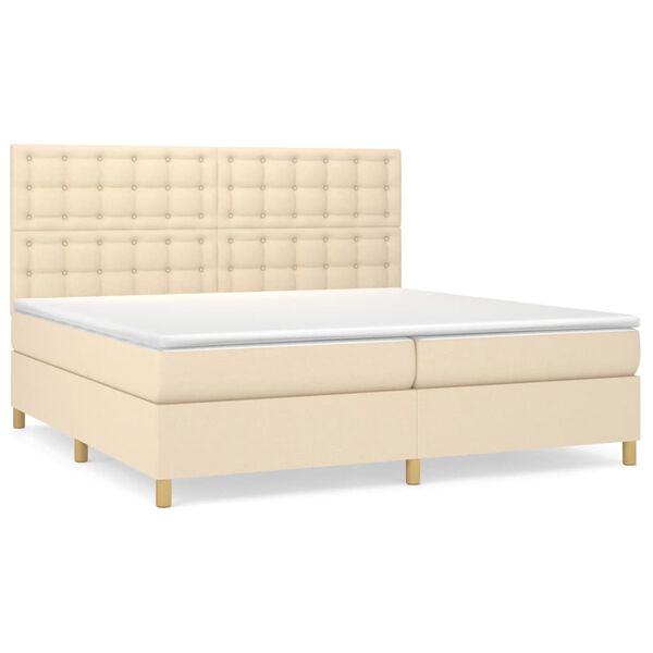 vidaXL Cama com molas/colch&atilde;o 200x200 cm tecido cor creme