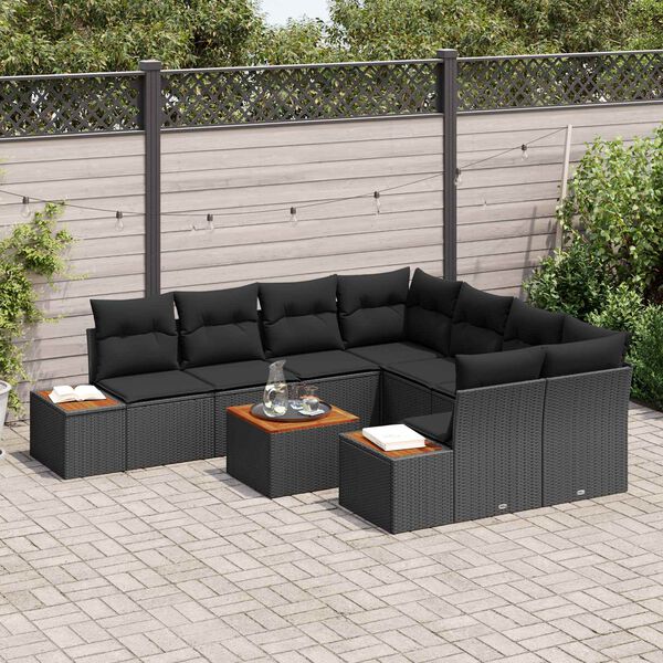 vidaXL Conjunto de Sof&aacute; de Jardim 9 pcs Preto Rattan Sint&eacute;tico