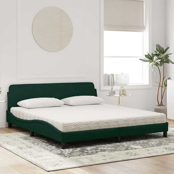 vidaXL Cama com colch&atilde;o Dover 180x200 cm veludo verde-escuro