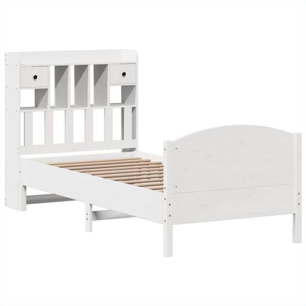 vidaXL Cama com estante sem colch&atilde;o 90x200 cm pinho maci&ccedil;o branco