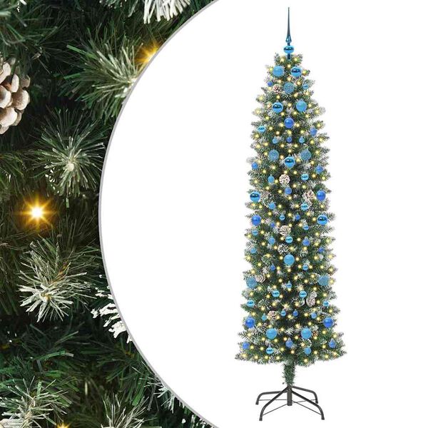 vidaXL &Aacute;rvore Slim de Natal Artificial Verde e Branco 210 cm