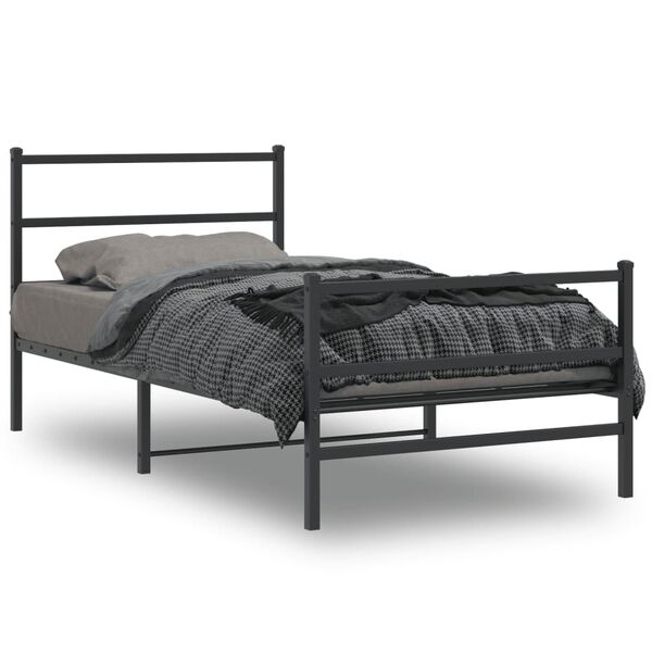 vidaXL Estrutura de cama com cabeceira e p&eacute;s 100x200 cm metal preto