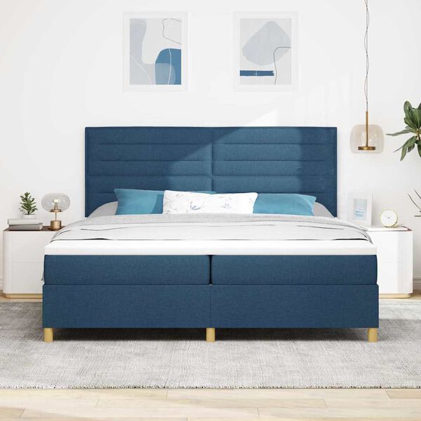 vidaXL Cama Box Spring LED com colch&atilde;o Azul 200 x 200 cm tecido