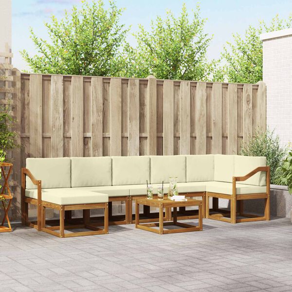 vidaXL Conjunto de Sof&aacute;s para Exterior 8 pcs Natural e Creme