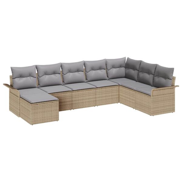 vidaXL Conjunto de Sof&aacute; de Jardim 8 pcs Bege Rattan Sint&eacute;tico