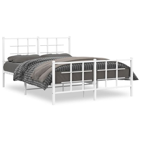 vidaXL Estrutura de cama com cabeceira e p&eacute;s 140x200 cm metal branco