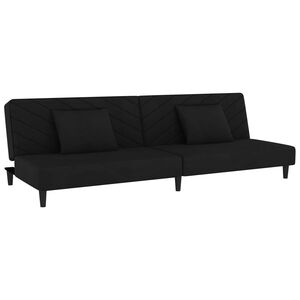 vidaXL Sof&aacute;-cama 2 lugares com duas almofadas veludo preto