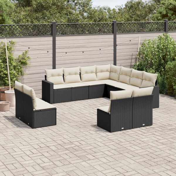 vidaXL 11 pcs conjunto sof&aacute;s de jardim c/ almofad&otilde;es vime PE preto