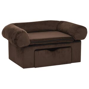 vidaXL Sof&aacute; para c&atilde;es com gaveta 75x50x38 cm pel&uacute;cia castanho
