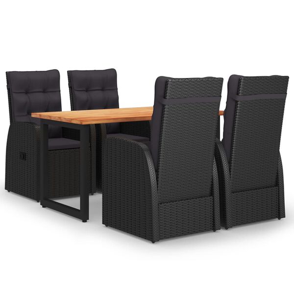 vidaXL 5 pcs conjunto jantar p/ jardim c/ almofad&otilde;es vime PE preto