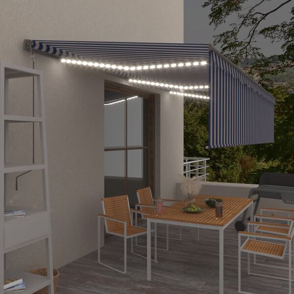 vidaXL Toldo autom&aacute;tico c/ estore/LED/sensor de vento 6x3m azul/branco