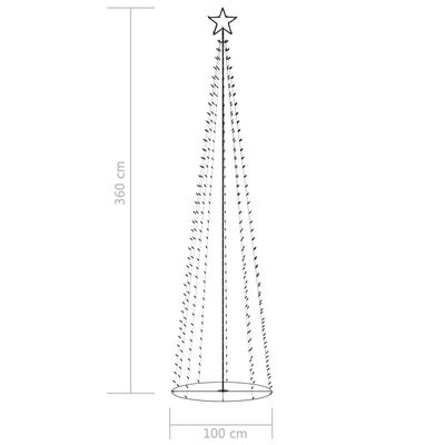 vidaXL Árvore de Natal em cone 400 luzes LED multicor 100x360 cm