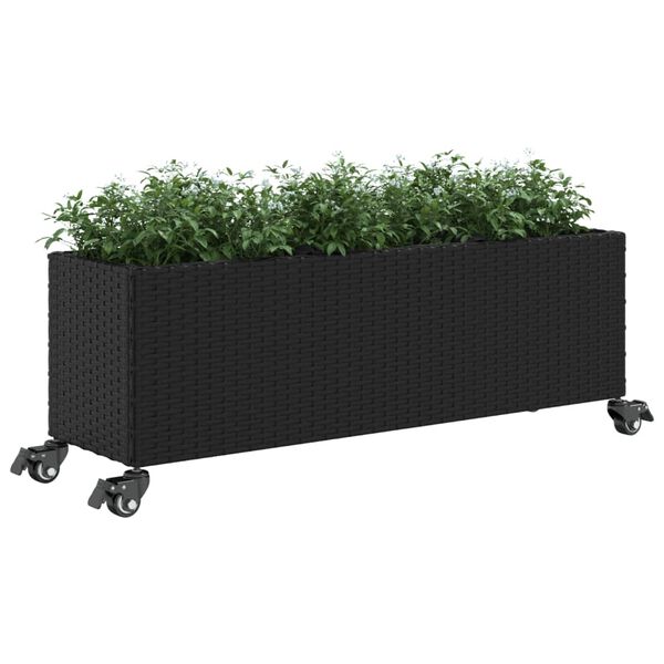 vidaXL Canteiro jardim c/ rodas 2pcs 107x32x38cm vime PE preto
