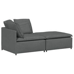 vidaXL Sof&aacute; modular com pufes e almofadas tecido cinzento-escuro