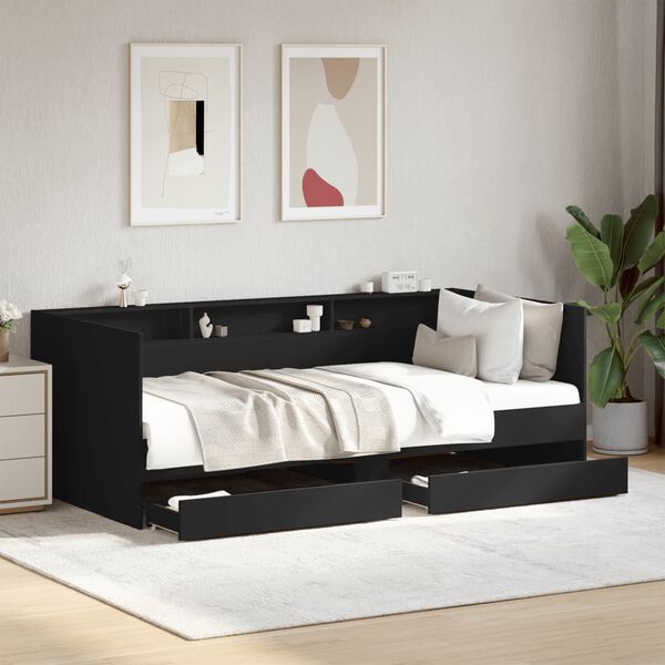 vidaXL Sofá-cama com gavetas sem colchão 90x200 cm preto