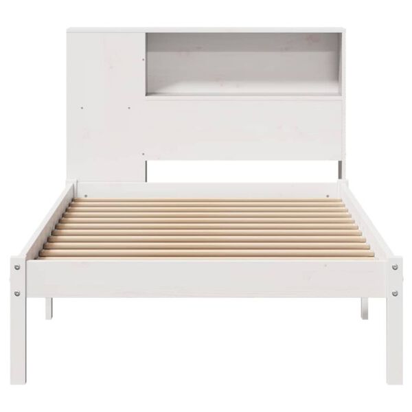 vidaXL Cama com estante sem colch&atilde;o 75x190 cm pinho maci&ccedil;o branco