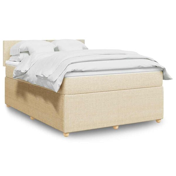 vidaXL Cama com molas/colch&atilde;o 160x200 cm tecido cor creme