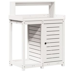 vidaXL Mesa de jardinagem com prateleiras madeira pinho maci&ccedil;a branco
