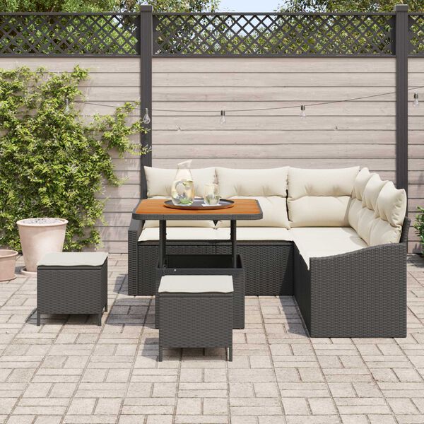 vidaXL Conjunto de Sofá de Jardim com almofada 8 pcs Preto e Creme