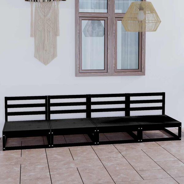 vidaXL Sof&aacute; de 4 lugares para jardim pinho maci&ccedil;o preto