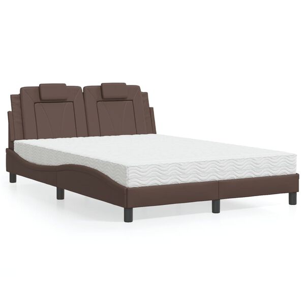 vidaXL Cama Viana com colch&atilde;o 140x190 cm couro artificial castanho