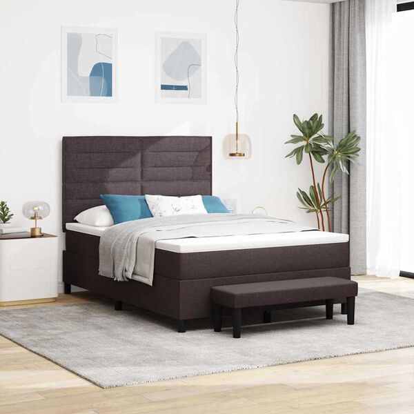 vidaXL Cama Box com almofada Marrom Escuro 140 x 190 cm tecido