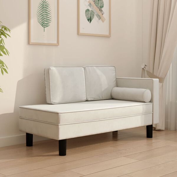 vidaXL Chaise longue com almofad&otilde;es e rolo veludo cor creme