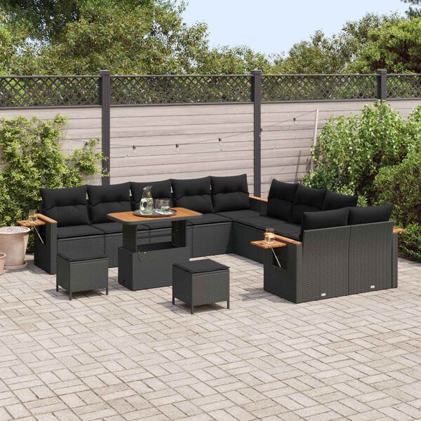 vidaXL Conjunto de Sof&aacute; de Jardim com almofada 13 pcs Preto