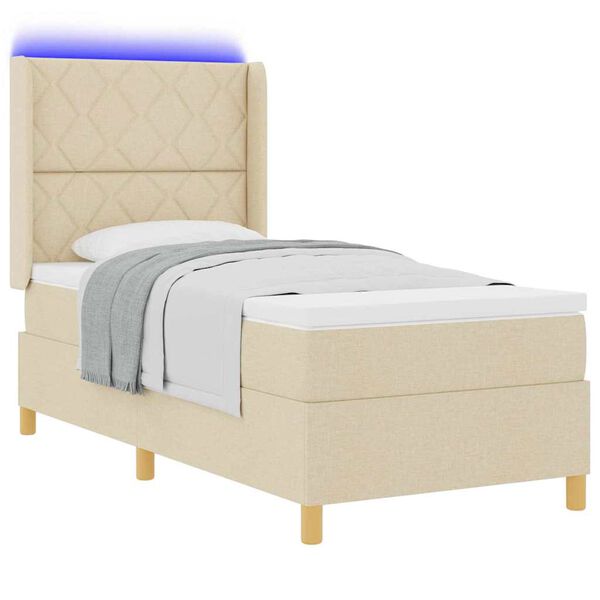 vidaXL Cama Box com colch&atilde;o com led Creme 100 x 200 cm tecido