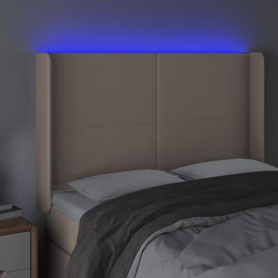 vidaXL Cabeceira cama c/ LED couro artif. 147x16x118/128 cm cappuccino