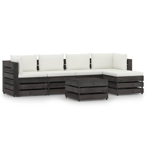 vidaXL 6 pcs conj. lounge jardim + almofad&otilde;es madeira impreg. cinzento