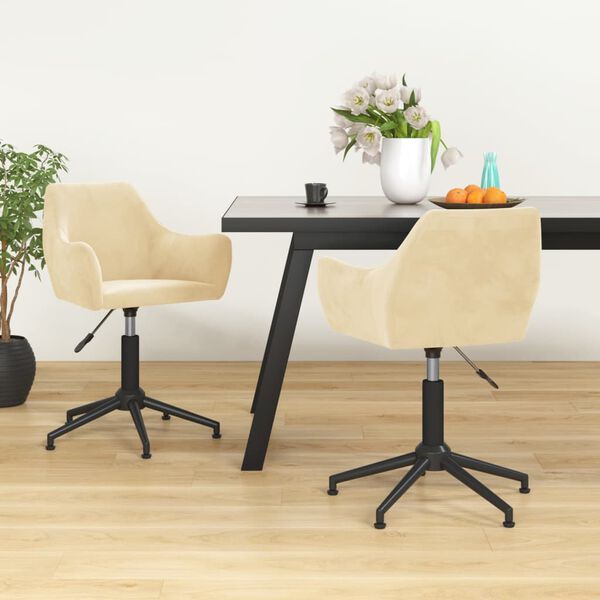 vidaXL Cadeira de jantar girat&oacute;ria veludo cor creme
