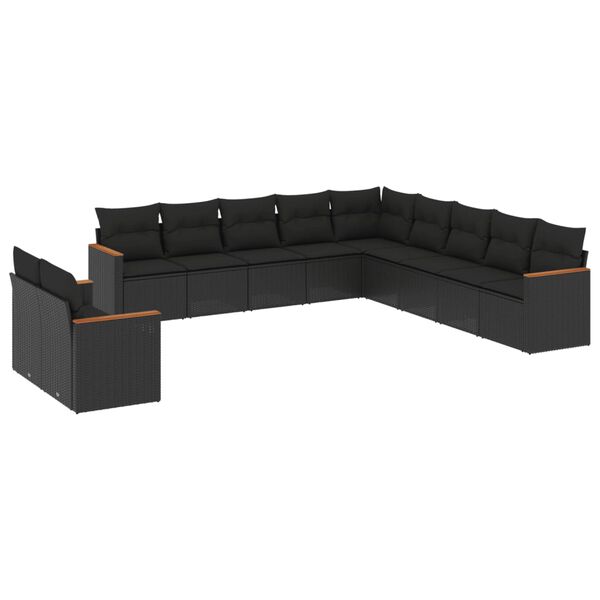 vidaXL 11 pcs conjunto sofás de jardim c/ almofadões vime PE preto