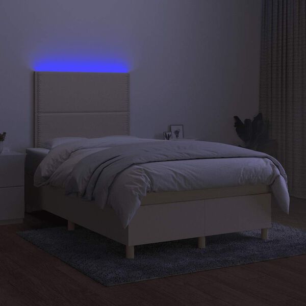 vidaXL Cama box spring c/ colch&atilde;o e LED 120x190 cm tecido cor creme