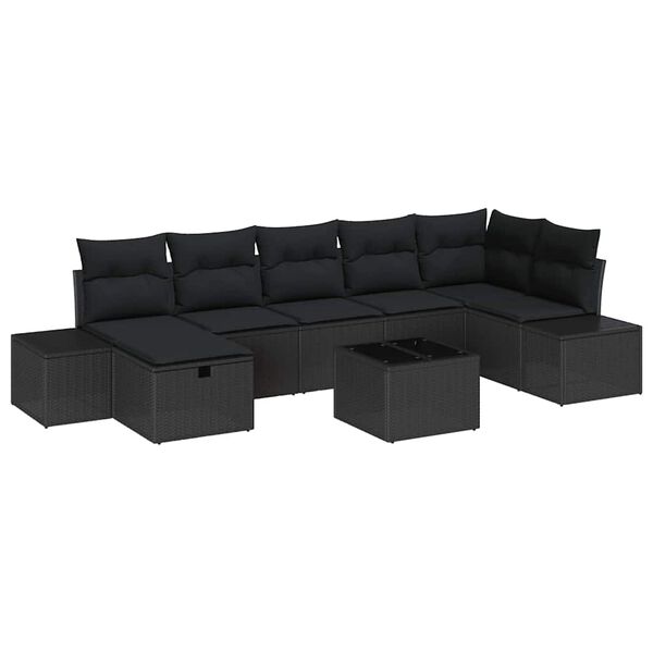 vidaXL Conjunto de Sof&aacute; de Jardim com almofada 8 pcs Preto vime PE