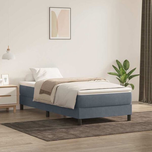 vidaXL Cama com molas sem colch&atilde;o 100x220 cm veludo cinzento-escuro