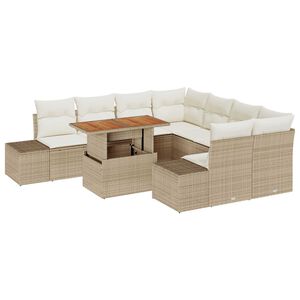 vidaXL Conjunto de Sof&aacute; de Jardim 9 pcs Bege Rattan Sint&eacute;tico