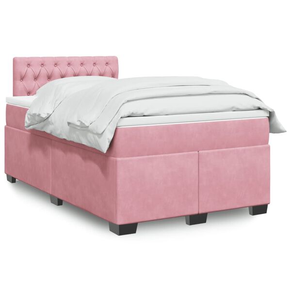 vidaXL Cama boxspring com colch&atilde;o 120x200 cm veludo rosa