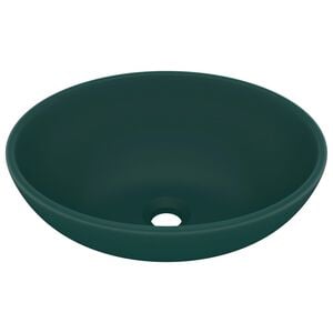 vidaXL Lavat&oacute;rio luxuoso oval 40x33cm cer&acirc;mica verde-escuro mate