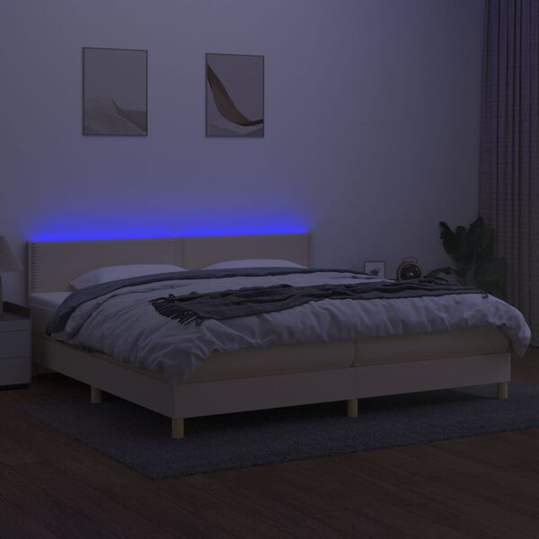 vidaXL Cama box spring c/ colch&atilde;o e LED 200x200 cm tecido cor creme