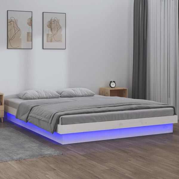 vidaXL Estrutura de cama com luzes LED 120x200cm madeira maciça branco