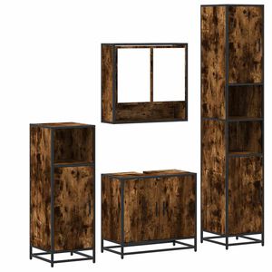 vidaXL 4pcs conjunto de m&oacute;veis WC derivados de madeira carvalho fumado