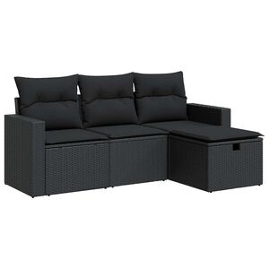 vidaXL 4 pcs conjunto de sof&aacute;s para jardim c/ almofad&otilde;es vime PE preto