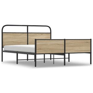 vidaXL Estrutura de cama sem colch&atilde;o 160x200 cm metal carvalho fumado