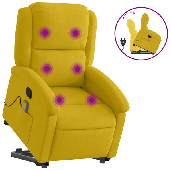 vidaXL Poltrona elevat&oacute;ria de massagens veludo amarelo
