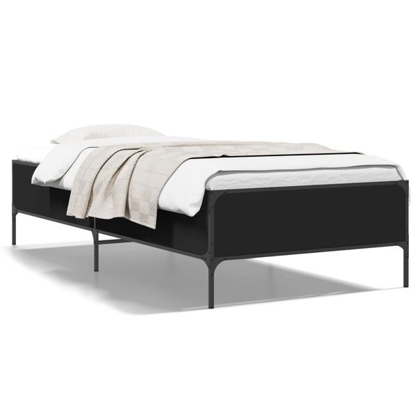 vidaXL Estrutura de cama 75x190 cm derivados de madeira e metal preto